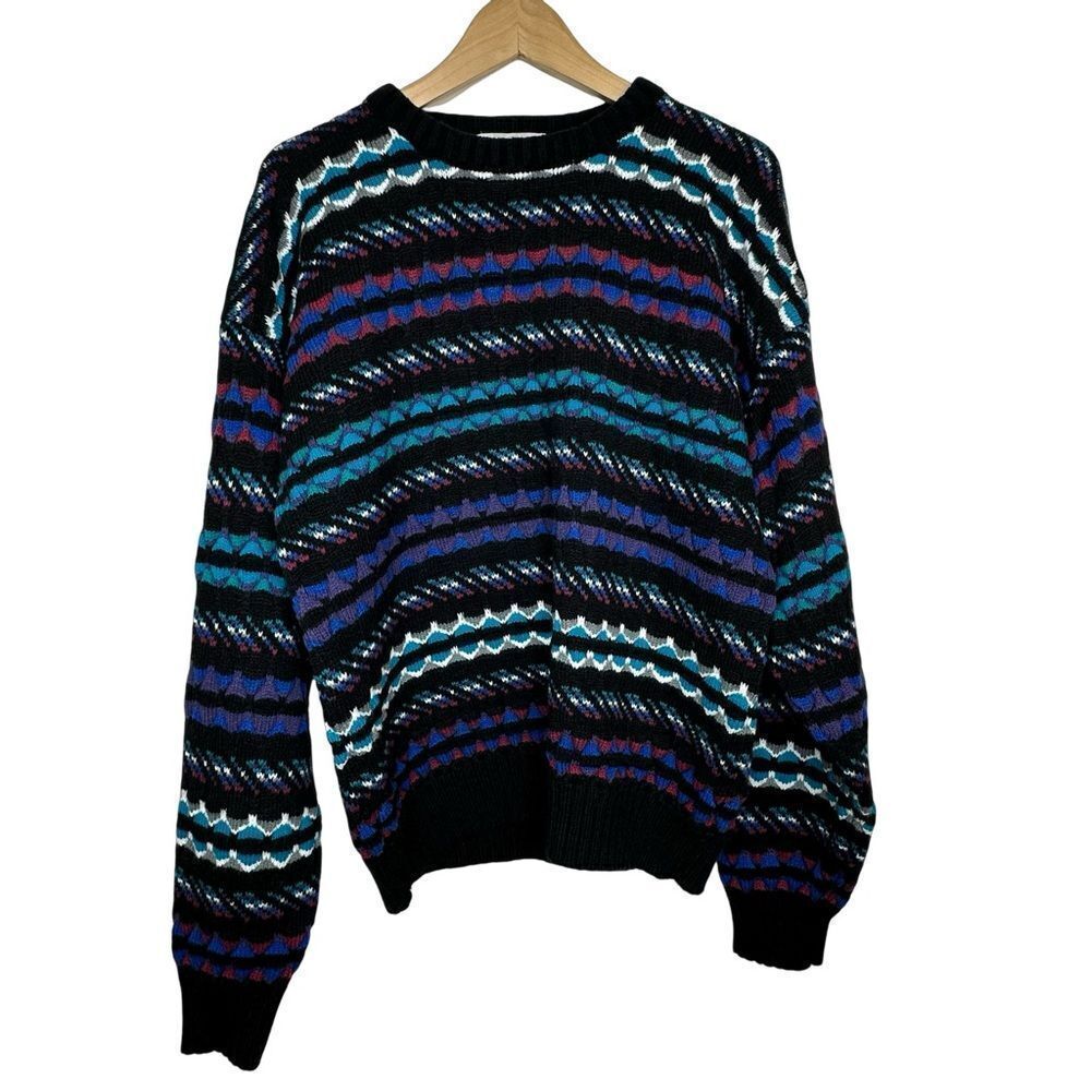 EXPRESSIONS Brand Vintage Multicolor Striped 90’s Crewneck Sweater Size Large